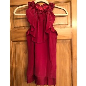 M.M. Couture Ruffled Neck Silk Sleeveless Blouse
